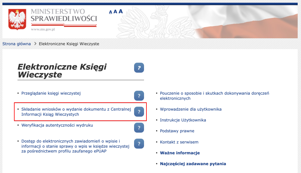 Odpis księgi wieczystej - składanie wniosku na stronie EKW.ms.gov.pl