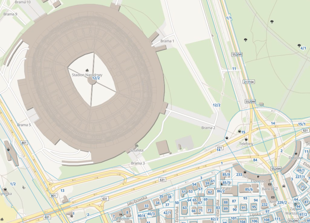 Geoportal360.pl - przykład mapy z numerami i granicami działek